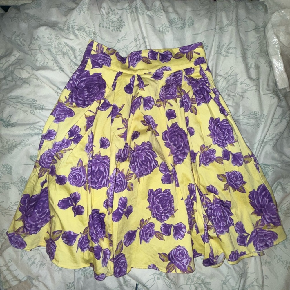 Pinup Couture Yellow and Purple A-Line Skirt